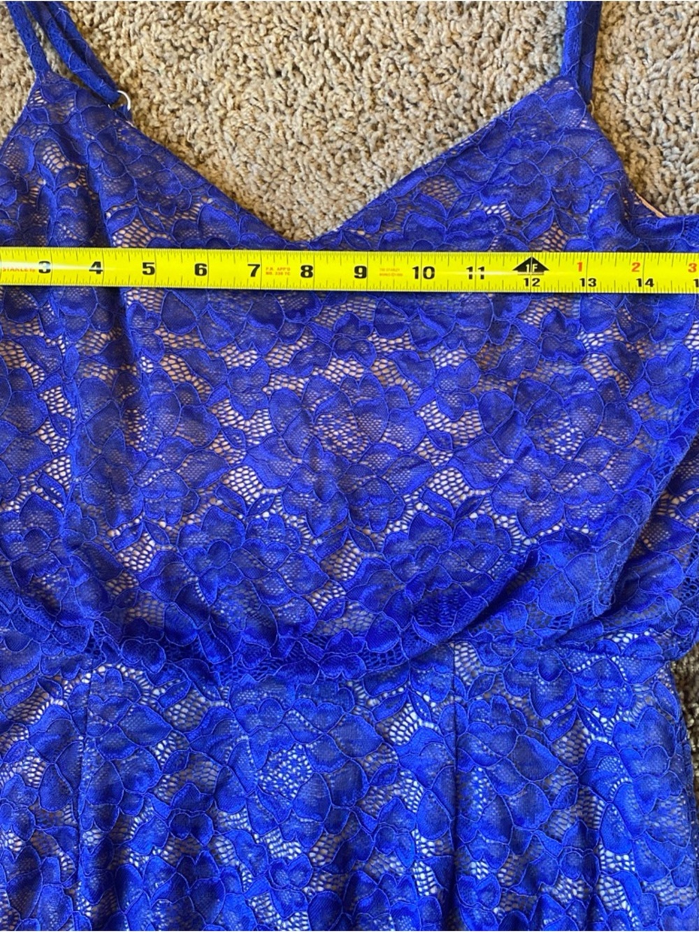 Dress the Population Alisha Body-Con Midi Dress M Blue Lace Beige Blouson Lined - Picture 7 of 10